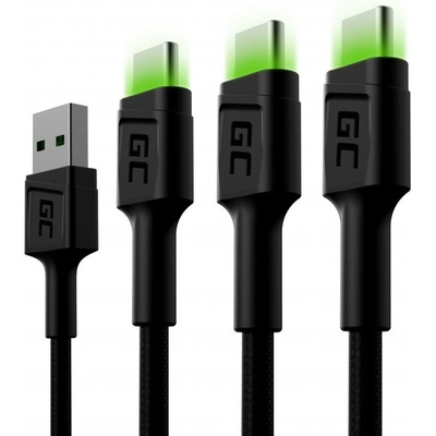 Green Cell KABGCSET02 set 3 rýchlonabíjacích káblov Ray USB-C 120 cm zelená LED