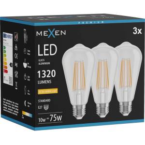 Mexen Vintis 3x LED филамент крушка E27, ST64, 10W, Топла - 2200K, 1320 lm, прозрачна (L152-E27-1022-00x03)