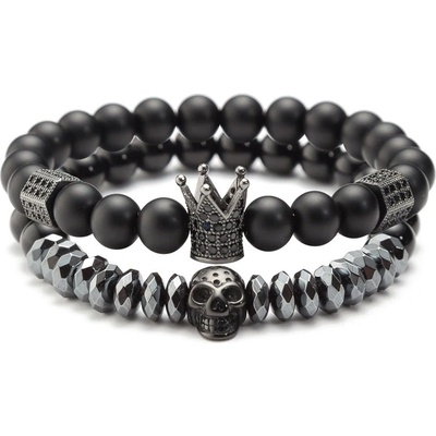 Daniel Dawson Pánský dvojitý náramek Royal Skull achát zirkony NR1142 Černá