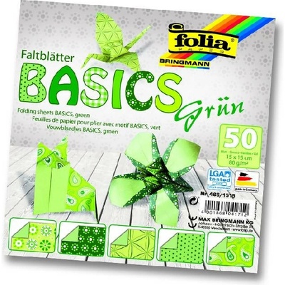 Folia Bringmann Origami papír Basics 80g/m2 50 listů 15x15 cm Zelená