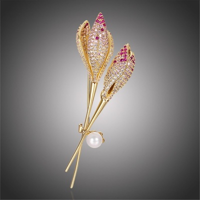 Éternelle brož se zirkony a s perlou Eliana tulipán B2211 zlatá