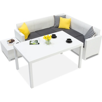 BICA Техноратанов ъглов диван с градинска маса Nebraska Comida 5 бял Bica (BCNEBCOMBL)