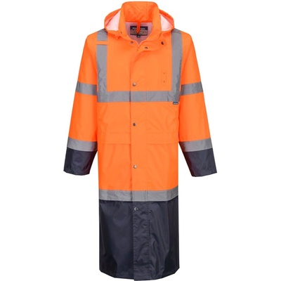 Portwest hi-vis contrast h446 / Светлоотразителен дъждобран, дължина 122 см - hv оранжев/тъмносин xl (h446onrxl)
