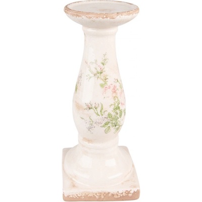 Béžový keramický svícen s růžemi Rossia L – 13x30 cm