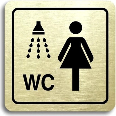 Accept Piktogram „sprcha, WC ženy" (80 × 80 mm) (zlatá tabuľka – čierna tlač)