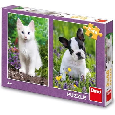 Dino - Puzzle Bulldog and kitten 2x48 - 40 - 99 piese