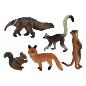 LEAN Toys Animal Figurines 5 Pieces Squirrel Meerkat Anteater Fox Lemur