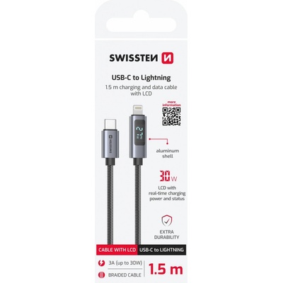 Swissten 71551076 lcd usb-c / lightning 1,5m