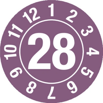 Kontrolná nálepka 28, kruh, fialová, fólia, samolepiaca, 10 mm, BJ = 1 list/ à 128 ks