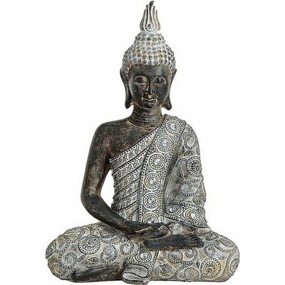 Nefertitis Buddha meditující thajská soška v šedém hávu 33 cm - výška cca 33 cm