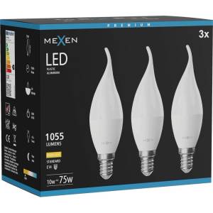 Mexen Nova 3x LED крушка пламък E14, C37, 10W, Топла - 3000K, 1055 lm - L106-E14-1030-01x03 (L106-E14-1030-01x03)