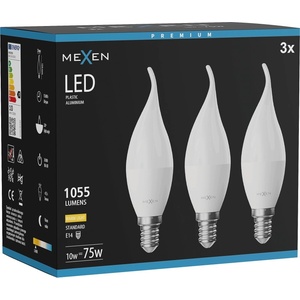 Mexen Nova 3x LED крушка пламък E14, C37, 10W, Топла - 3000K, 1055 lm - L106-E14-1030-01x03 (L106-E14-1030-01x03)
