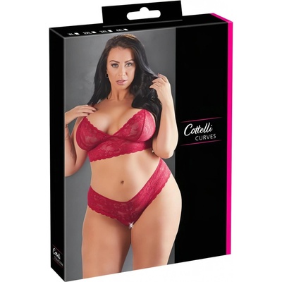 Cottelli Plus Size měkká krajková souprava podprsenky červená – Zboží Mobilmania