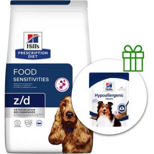 Hill's Hill s Prescription Diet z/d Алергия и грижа за кожата гранули за кучета 3 кг + Лакомства безплатно