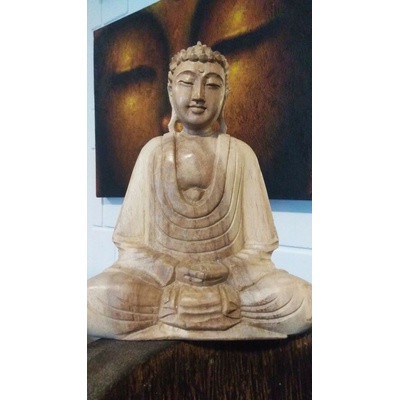Buddha 40 cm - dřevěná soška Buddhy s lehkou patinou