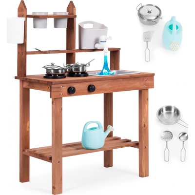 ECOTOYS Dětská venkovní kuchyňka z jedlového dřeva s příslušenstvím 60 cm TL814005