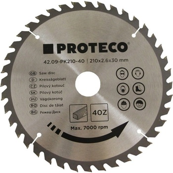 Proteco 09-PK210-40 kotouč pilový SK 210x2.6x30 40z + redukce 30/20 mm 42.09-PK210-40