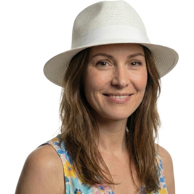 Fiebig Headwear since 1903 Letní fedora klobouk se stuhou Traveller White