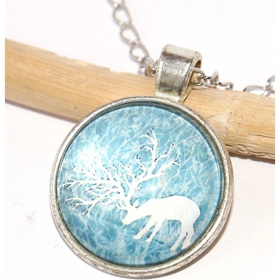 Jewerly Fashion Řetízek Amulet Jelen s velkými parohy, Lesní ochránce, Přítomnost, Blue Retro 2543