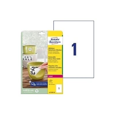Etikety polyesterové 210x297mm Avery A4 biele odnímateľné 20 hárkov