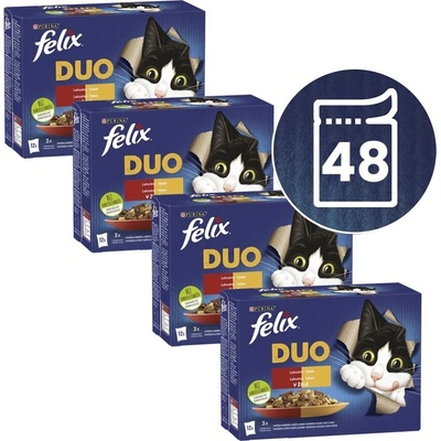 Felix Fantastic DUO kuře a ledvinky / hovězí a drůbeží / krůta a játra / jehněčí a telecí 48 x 85 g