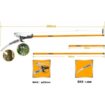 Nožnice záhradné s pílkou + telesk. násada 240cm INGCO KLC