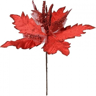 Clayre & Eef Dekorace zápich červená květina vánoční hvězda Poinsettia - Ø 34*42 cm - Clayre & Eef