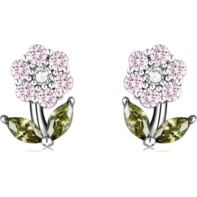 Grace Silver Jewellery stříbrné náušnice Amálka květina E-BSE592-PK/120 Růžová