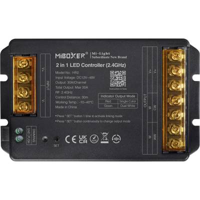Mi-Light, LED přijímač 2v1 pro jednobarevné/CCT pásk (2,4G), výstup Max 30A, PUSH, HR2, Mi-Light