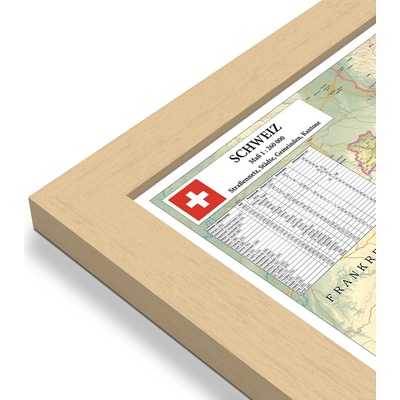 Excart Maps Švýcarsko - nástěnná mapa 140 x 100 cm Varianta: mapa v dřevěném rámu, Provedení: Pegi přírodní