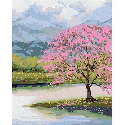 zuty Malování Podle Čísel Rozkvetlá Sakura U Vody 80 x 100 Cm Plátno Rám