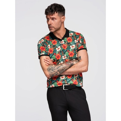 Ombre Cotton polo shirt with floral print black