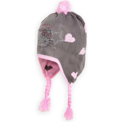 Dívčí čepice HELLO KITTY SRDCE,HVĚZDY šedá