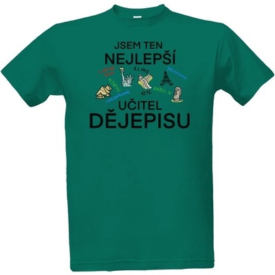 Tričko s potiskem Nejlepší učitel dějepisu pánské Emerald