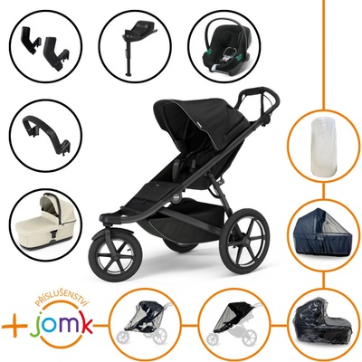 Thule Set 11v1 Urban Glide 3 Black 2024+madlo+korba Soft beige+JOMK príslušenstvo+autosedačka Cybex+ISOFIX základňa+adaptéry