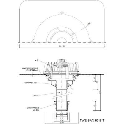 Sanačný vpust s ohrevom TWE SAN BIT Typ: 63 BIT (67-82mm)