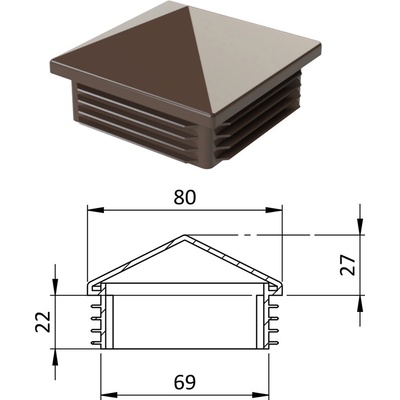 Krytka plastová se stříškou 80 x 80 mm, hnědá