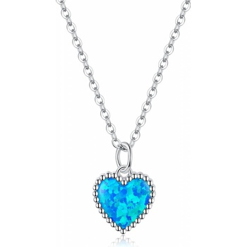 Olivie Strieborný náhrdelník opálové srdce 4477