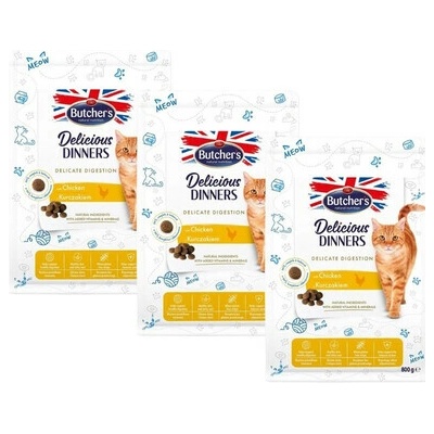 BUTCHER'S Functional Cat Dry Sensitive s kuracím mäsom 3 x 0,8 kg