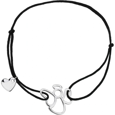 Bealio stříbrný náramek anděl se srdíčkem shamballa provázek 17+3 cm 03-13466-3470