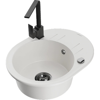 Mexen Kevin гранитна мивка с 1 корито с отцедник и кухненски смесител Rita, бял - 6517-20-670300-70 (6517-20-670300-70)