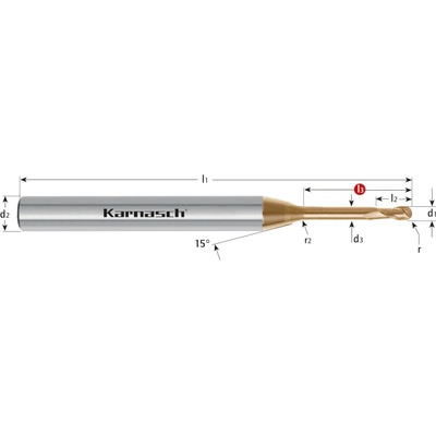 Karnasch 306264030030 | Tvrdokovová Micro-3D Mini rádiusová fréza 3,0/1,50x30-75x6 mm, Z=2