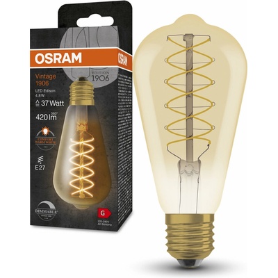 Osram stmievateľná vintage LED žiarovka E27 4,8 W EDISON, teplá biela 4099854091025