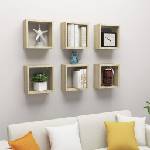 vidaXL Стенни кубични рафтове, 6 бр, дъб сонома, 30x15x30 см (807009)