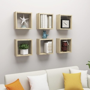 vidaXL Стенни кубични рафтове, 6 бр, дъб сонома, 30x15x30 см (807009)