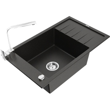 Mexen Elias гранитна мивка с 1 гнездо със сушилна решетка и кухненски смесител Rita, черен/златист металик - 6511-75-670300-00 (6511-75-670300-00)