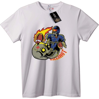 NOONEBRAND Тениска KILLSHOT с Футболен Череп - XL, White