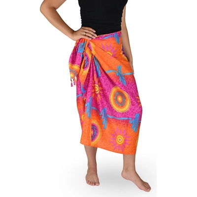 Thajsko Sarong Pareo KUJAKU slnko ružovo oranžový modrý pruh