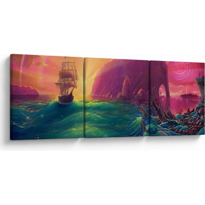 Obraz - Olejomalba, Plavba do fantastické říše, třídílný 150x50 cm – Hledejceny.cz