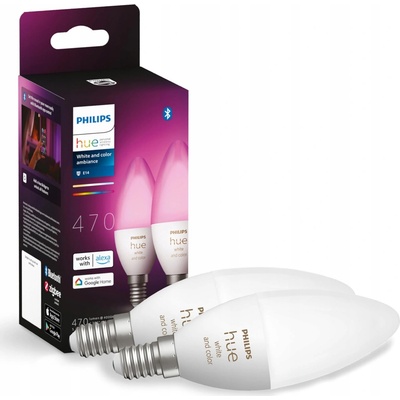 Philips Hue White and Color Ambiance Bluetooth LED žárovka E14 set 2ks 8719514356719 2x4W 2x470lm 2000-6500K RGB